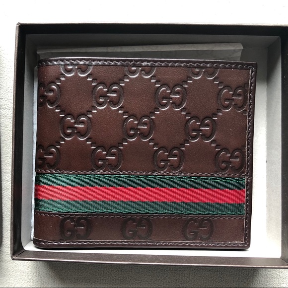 Gucci Other - Gucci Web bi-fold wallet, Brown Guccissima leather